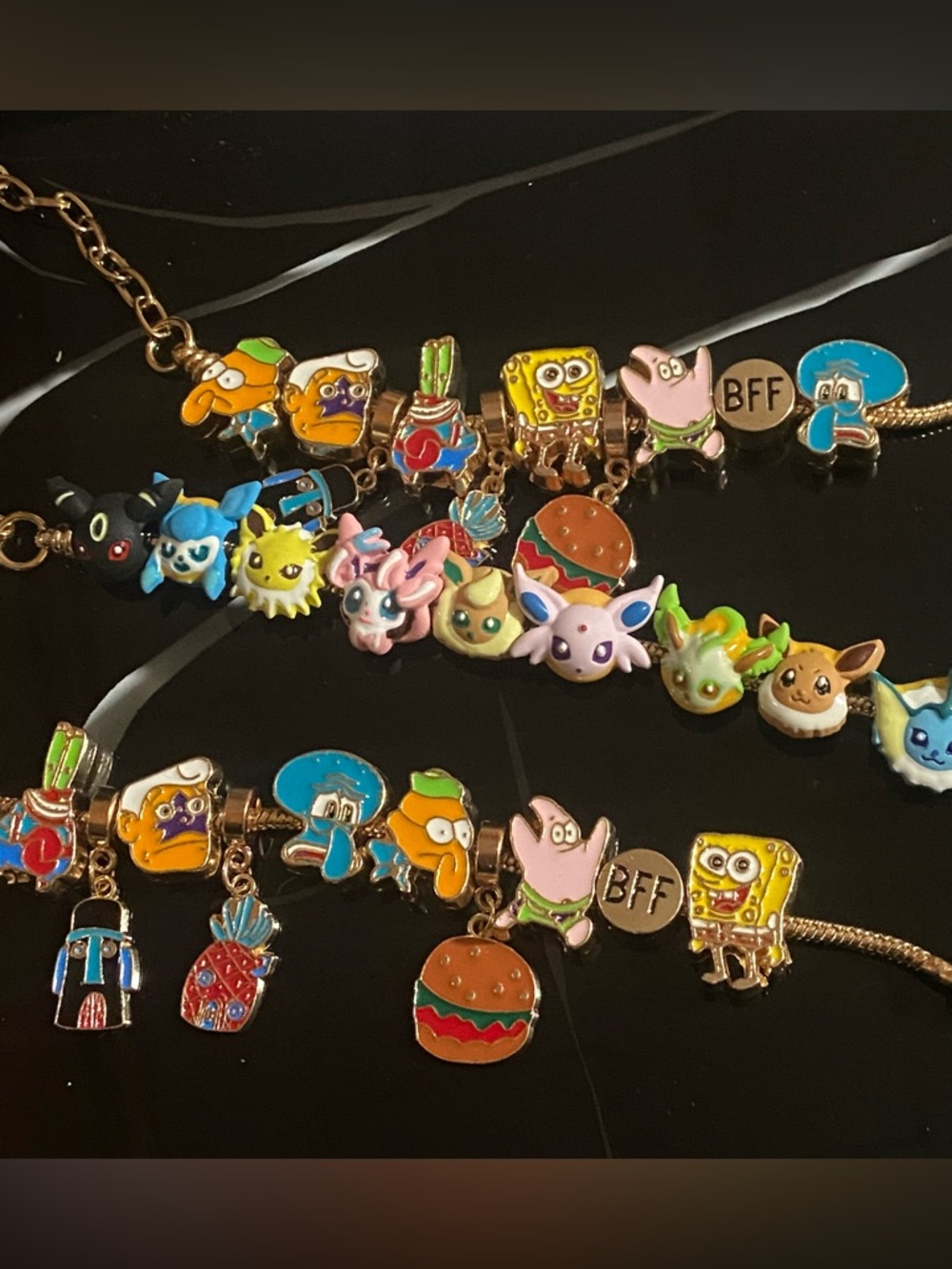 2 SpongeBob and 1 Pokémon Charm Bracelets